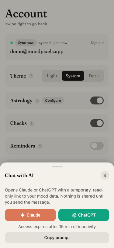 Chat with AI section in account settings