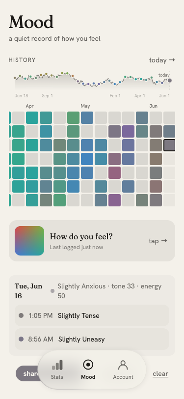 Home screen with heatmap grid