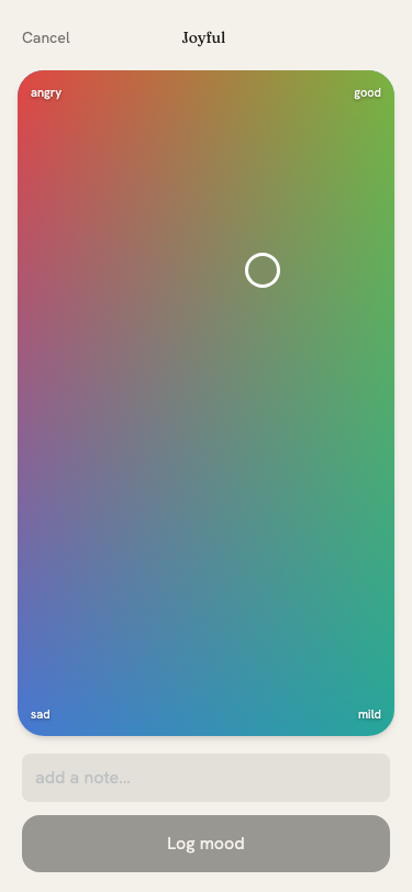 Mood picker open with a selection